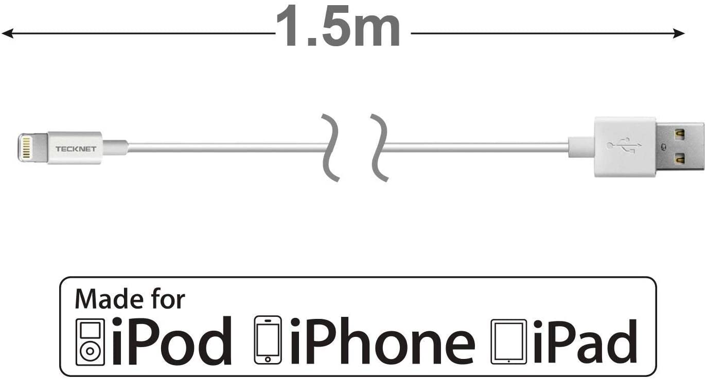 TECKNET Lightning Cable [MFi Certified], 1.5M Lightning to USB Cable - TECKNET