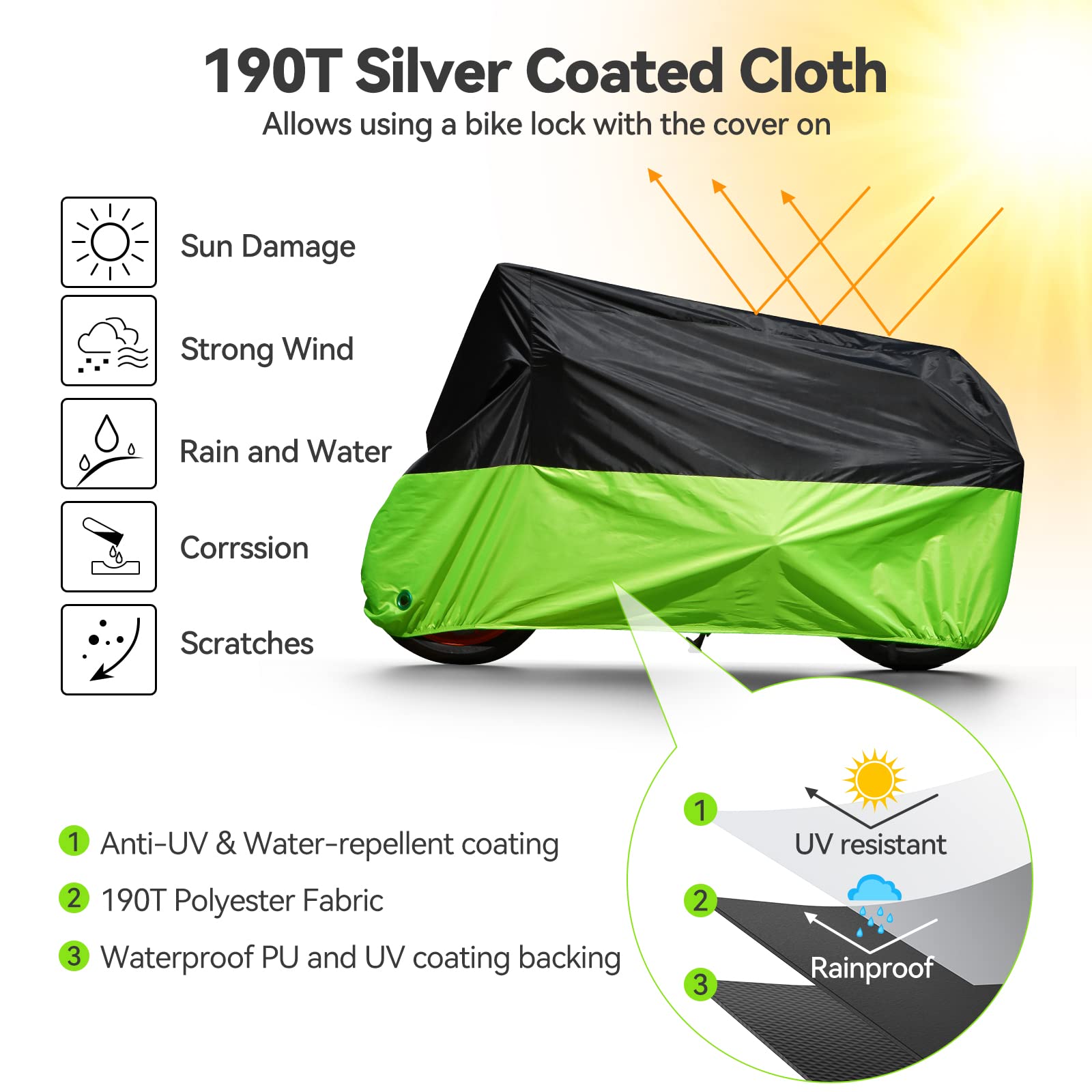 TechRise Waterproof Bicycle Cover，Motorbike Covers with Lock-holes & Storage Bag