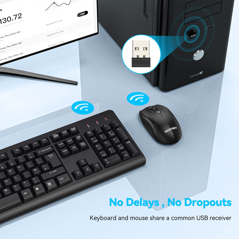 TECKNET 2.4G Wireless Keyboard and Mouse Set With Nano USB Receiver