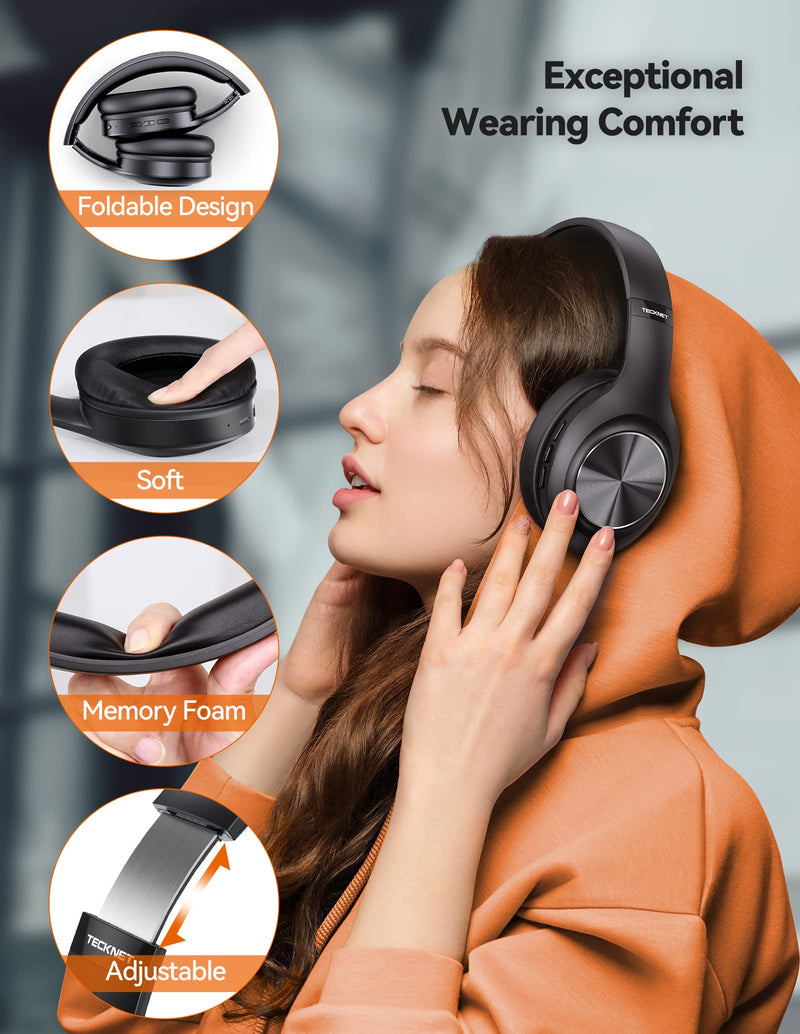 TECKNET Bluetooth Headphones Over-Ear, 65 Hours Playtime and 3 EQ Modes Wireless Headphones