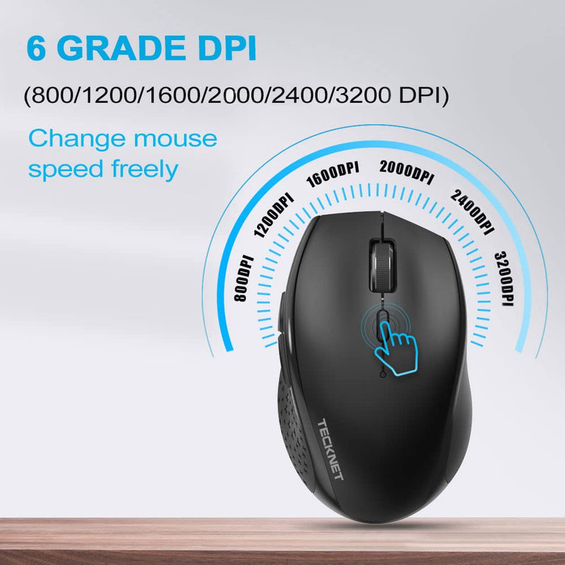 TECKNET Classic 2.4G Wireless Mouse, 3200 DPI Optical Computer Mice with 6 Adjustable Levels