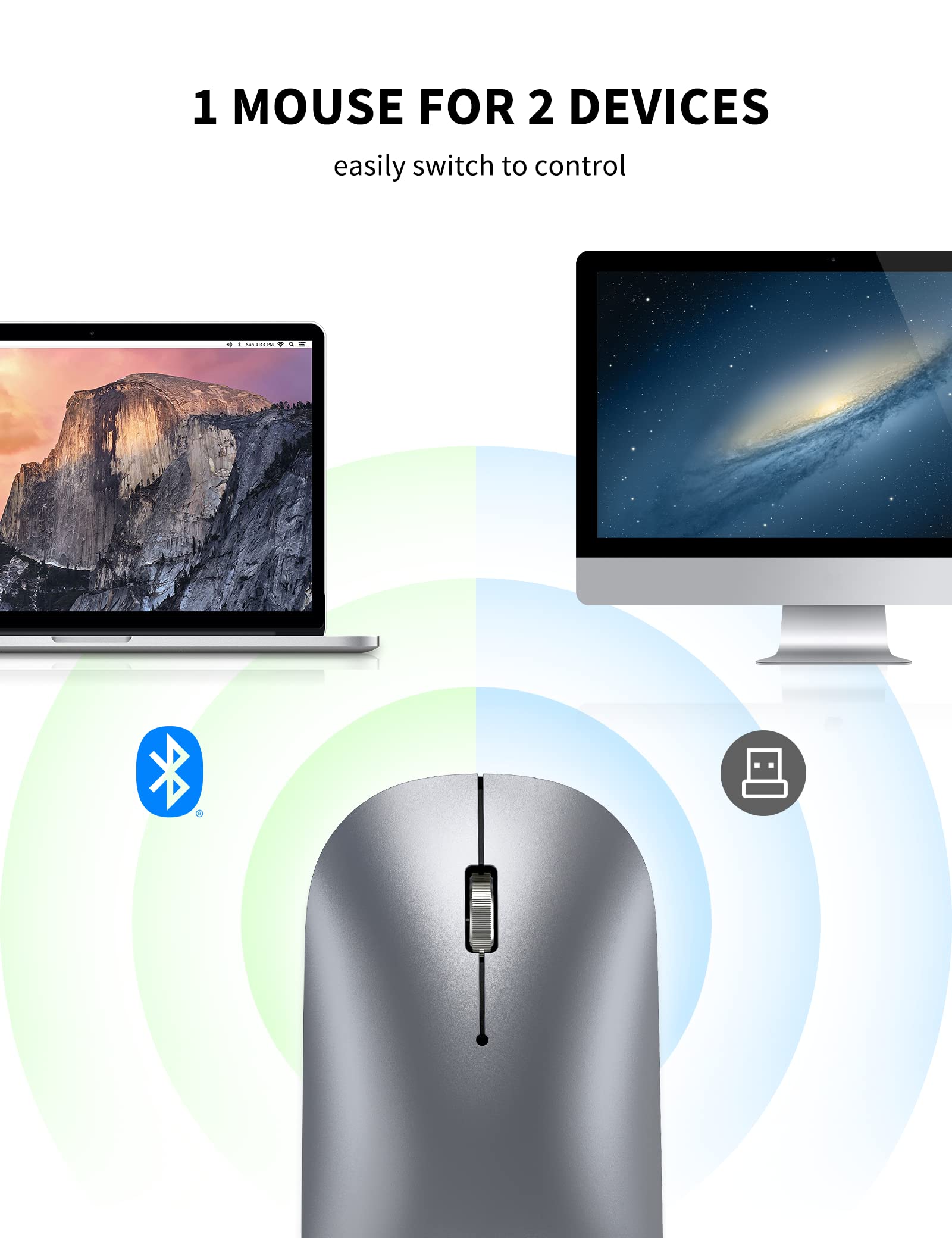 TECKNET Rechargeable Bluetooth Mouse, 3 Models 2.4G/ Bluetooth 5.0/3.0