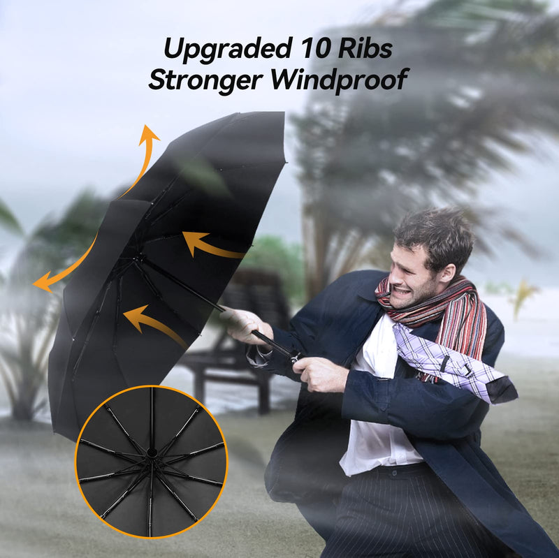 Large Windproof Umbrella, TechRise Wind Resistant Compact Travel Folding Umbrellas,  10 Ribs golf umbrella