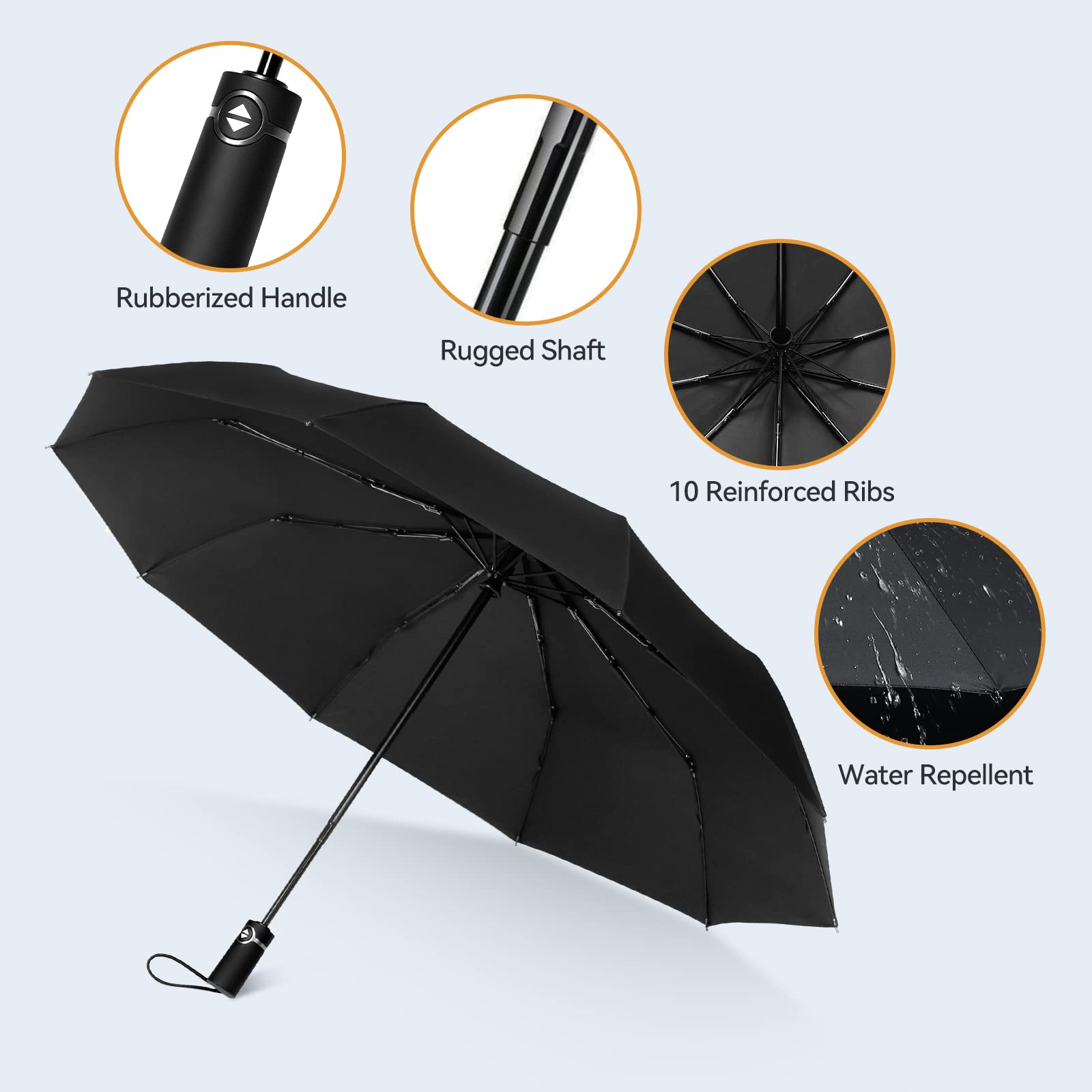 Large Windproof Umbrella, TechRise Wind Resistant Compact Travel Folding Umbrellas,  10 Ribs golf umbrella