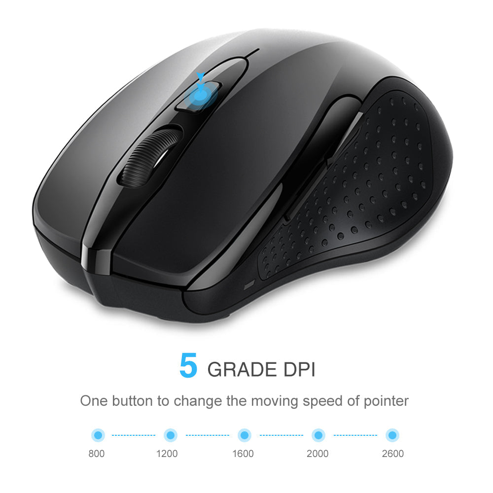 TECKNET Pro 2.4G Ergonomic Wireless Optical Mouse, 2600 DPI, 6 Adjustment Levels