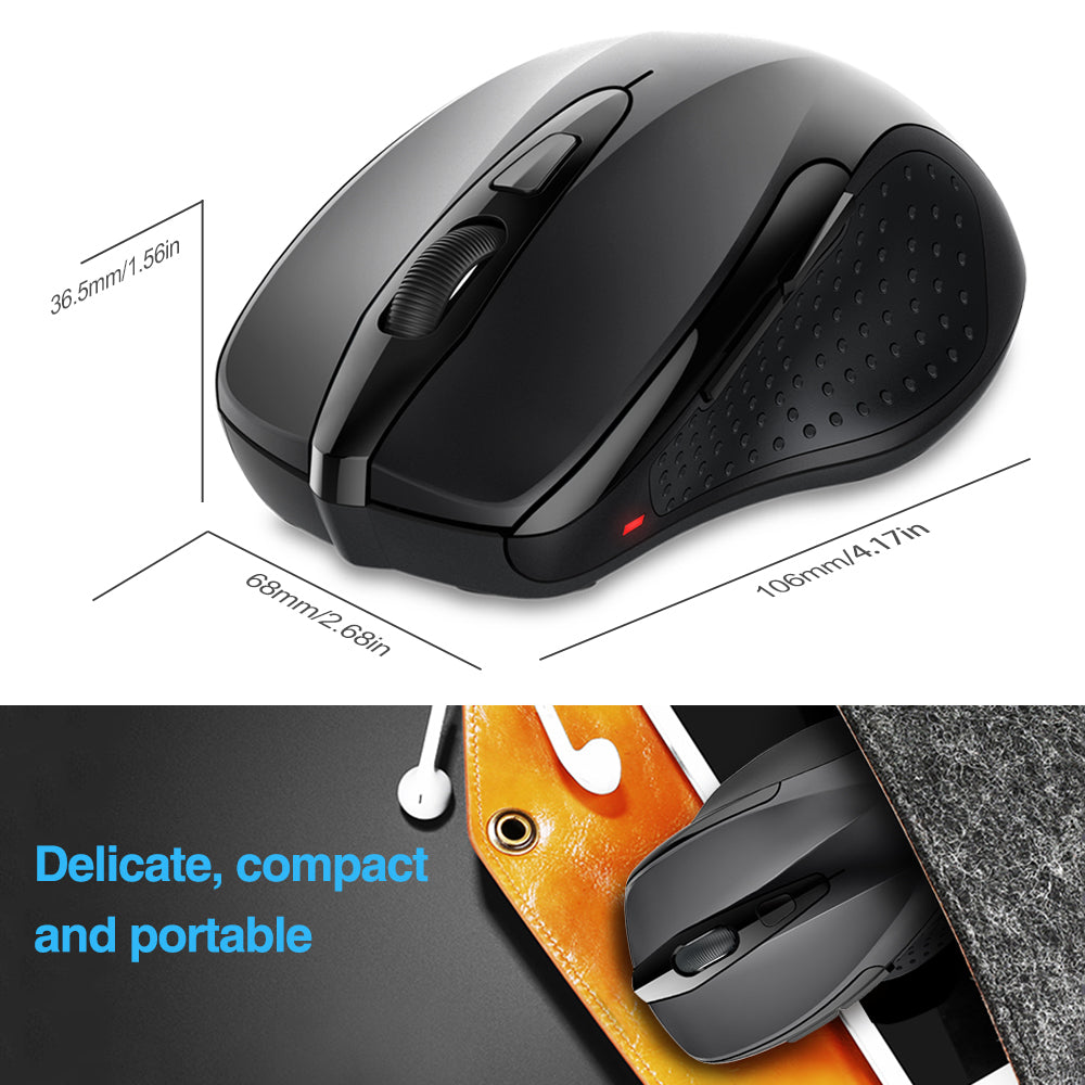 TECKNET Pro 2.4G Ergonomic Wireless Optical Mouse, 2600 DPI, 6 Adjustment Levels