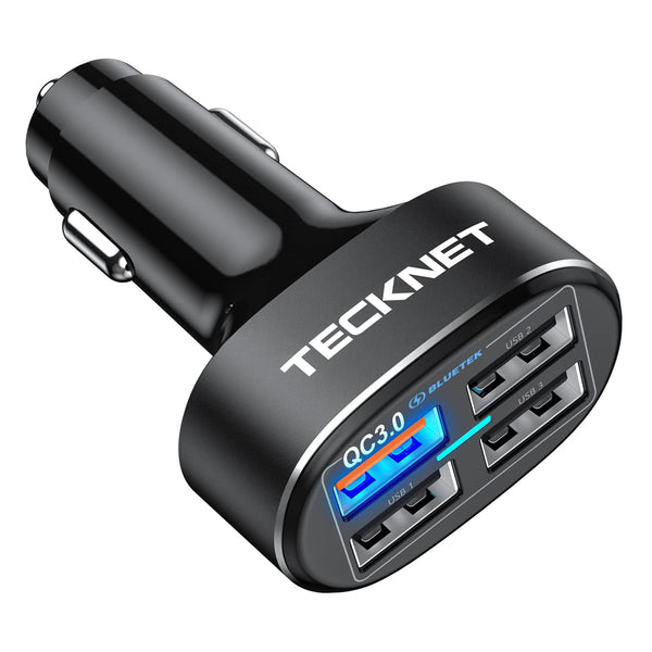 TECKNET Car Charger Adapter, 54W QC 3.0 4-Port USB Car Phone Charger Fast Charging