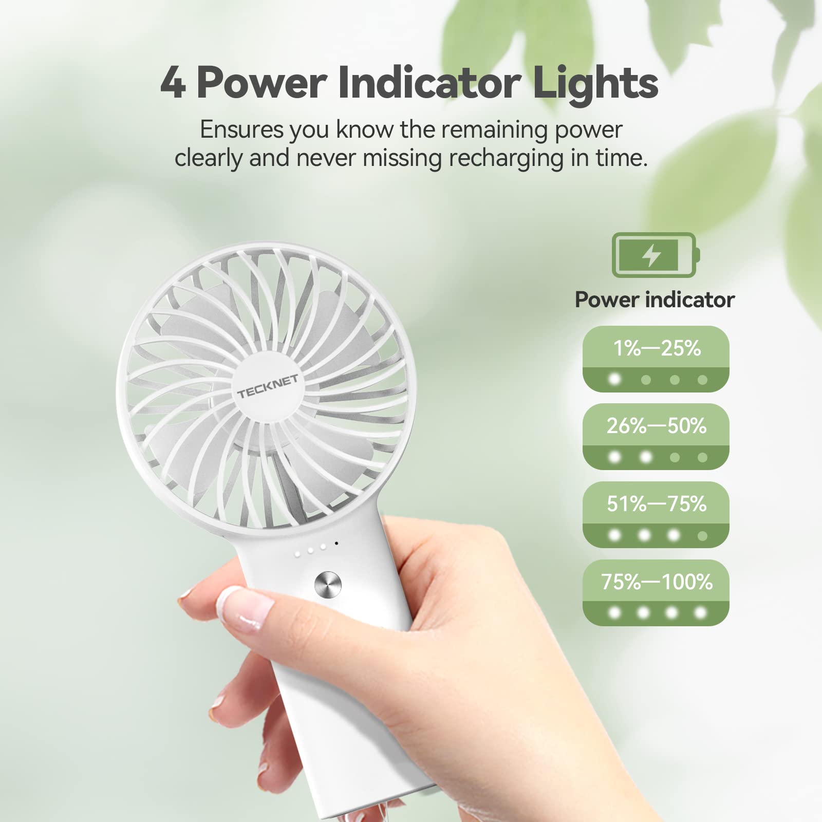 TECKNET Handheld Fan, 2-in-1 Mini Fan with Rechargeable 5200mAh Power Bank