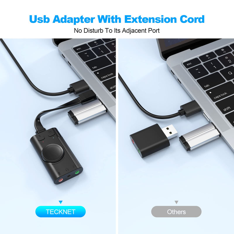 TECKNET Mini USB Sound Card, Virtual Surround Sound, External USB Stereo Soundcard With Volume Control