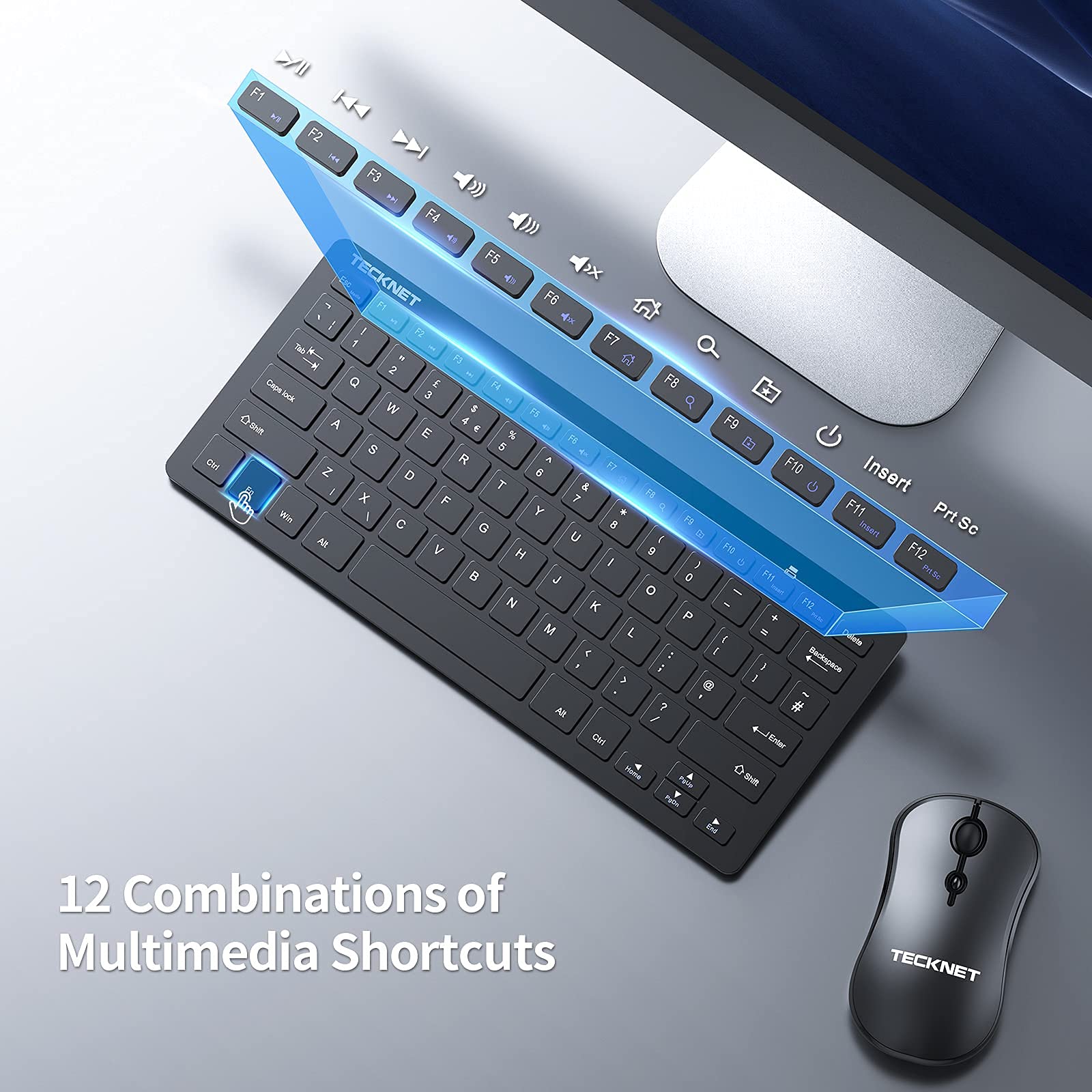 TECKNET Mini Wireless Keyboard and Mouse Set, 2.4G Cordless USB Keyboard and Silent Mouse