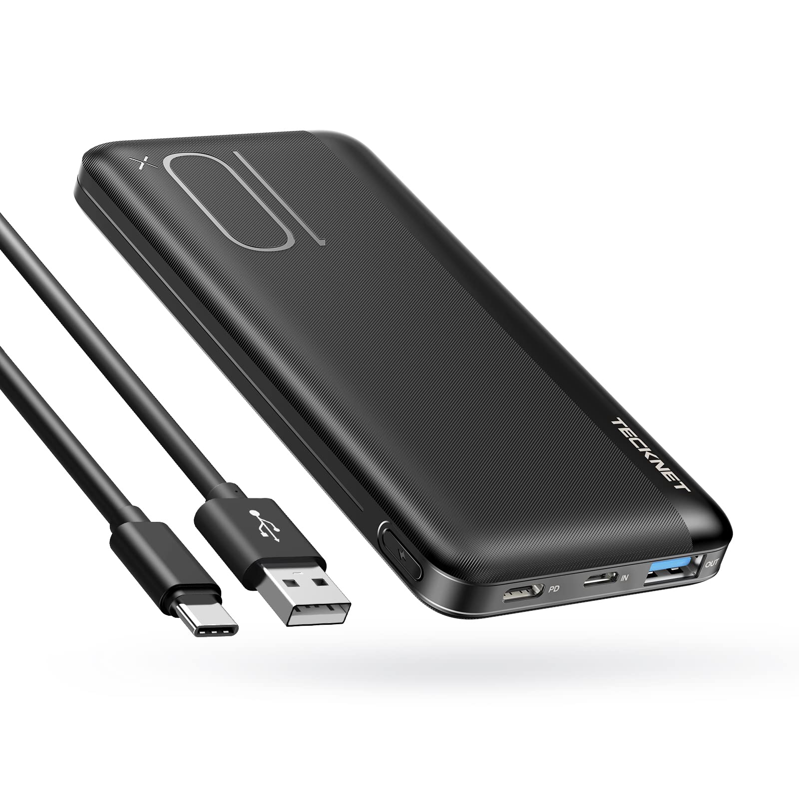 TECKNET Power Bank, 22.5W PD3.0 QC4.0 10000mAH, With 1M 60W 20V USB C Cable