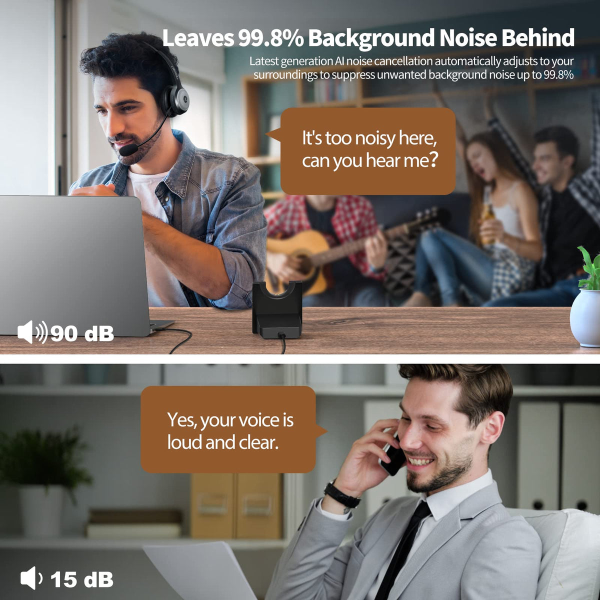 TECKNET Noise Cancelling Bluetooth Headphones with Microphone, Bluetoo