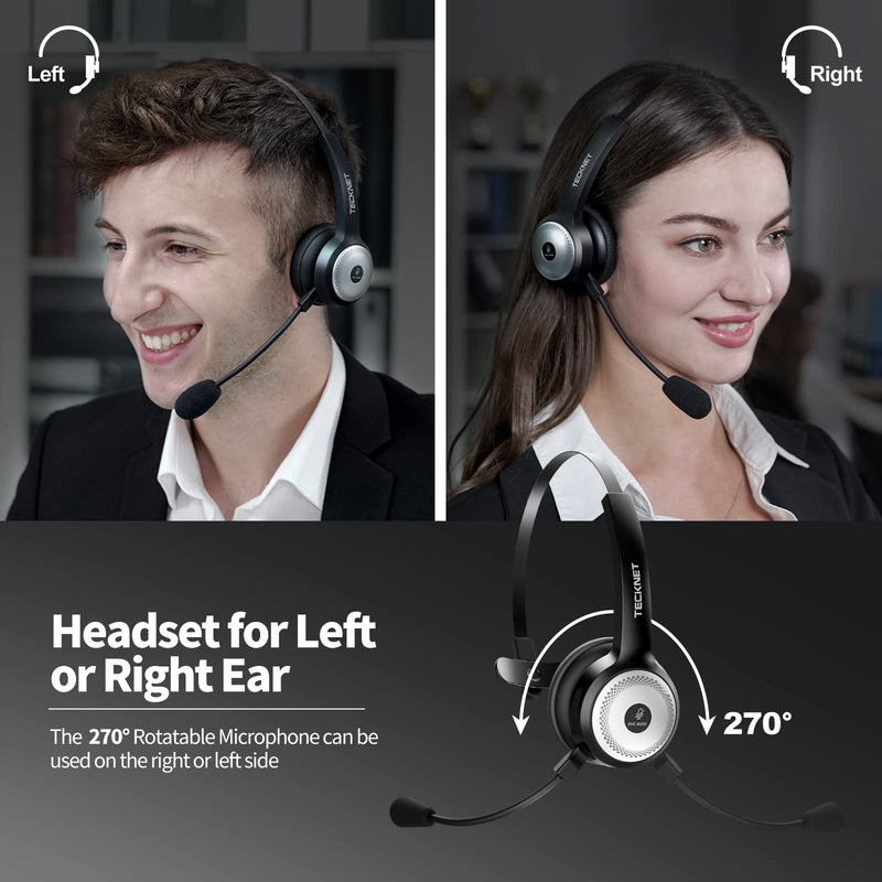 TECKNET Noise Cancelling Bluetooth Headphones with Microphone, Bluetooth 5.0 Call Center Headset