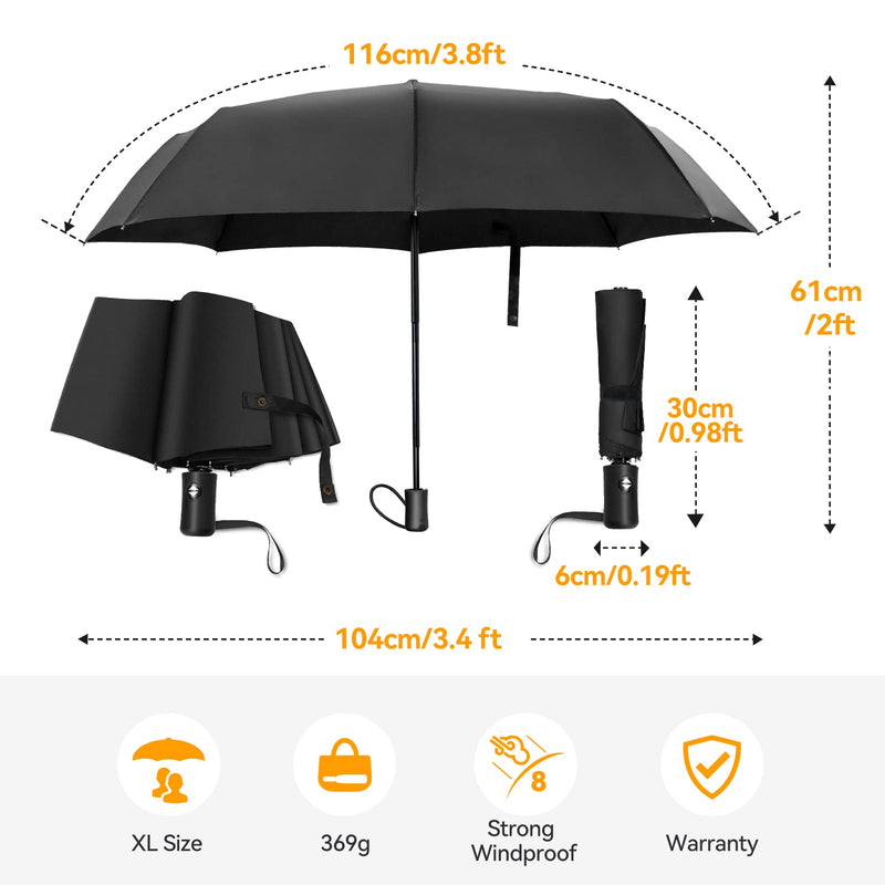 TechRise Windproof Automatic Folding Travel Umbrella 8 Ribs Auto Open and Close
