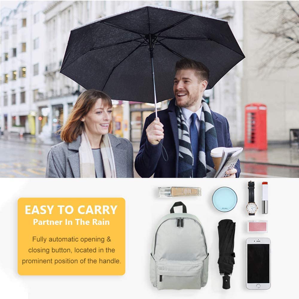 TechRise Windproof Automatic Folding Travel Umbrella 8 Ribs Auto Open and Close