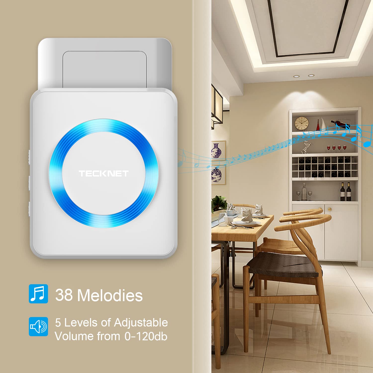 Wireless Doorbell, Waterproof, 1300feet / 400m Range, 60 Chime