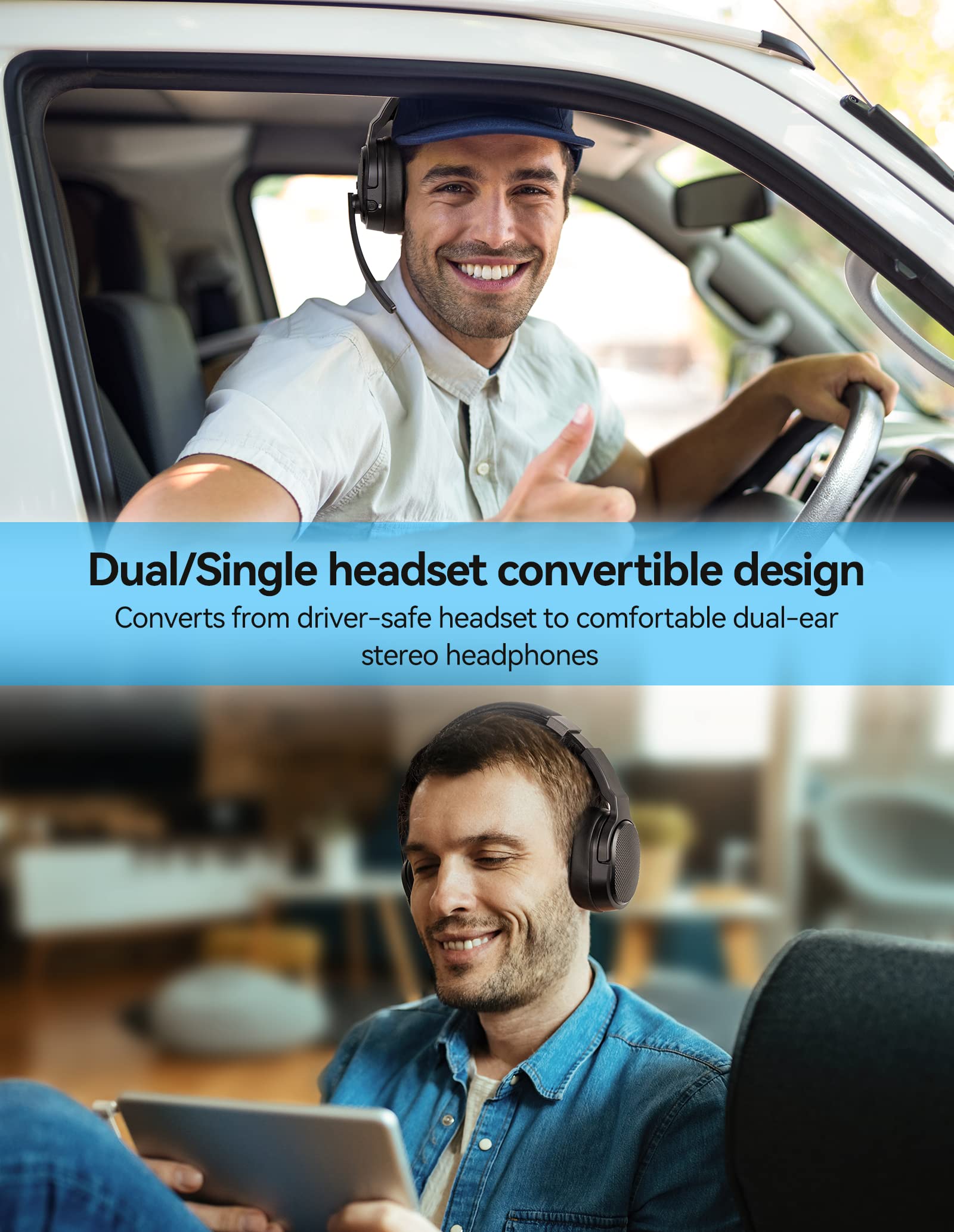 Wireless Headsets with Microphone, TECKNET Bluetooth Headset Over Ear Noise Cancelling with 3 EQ Modes