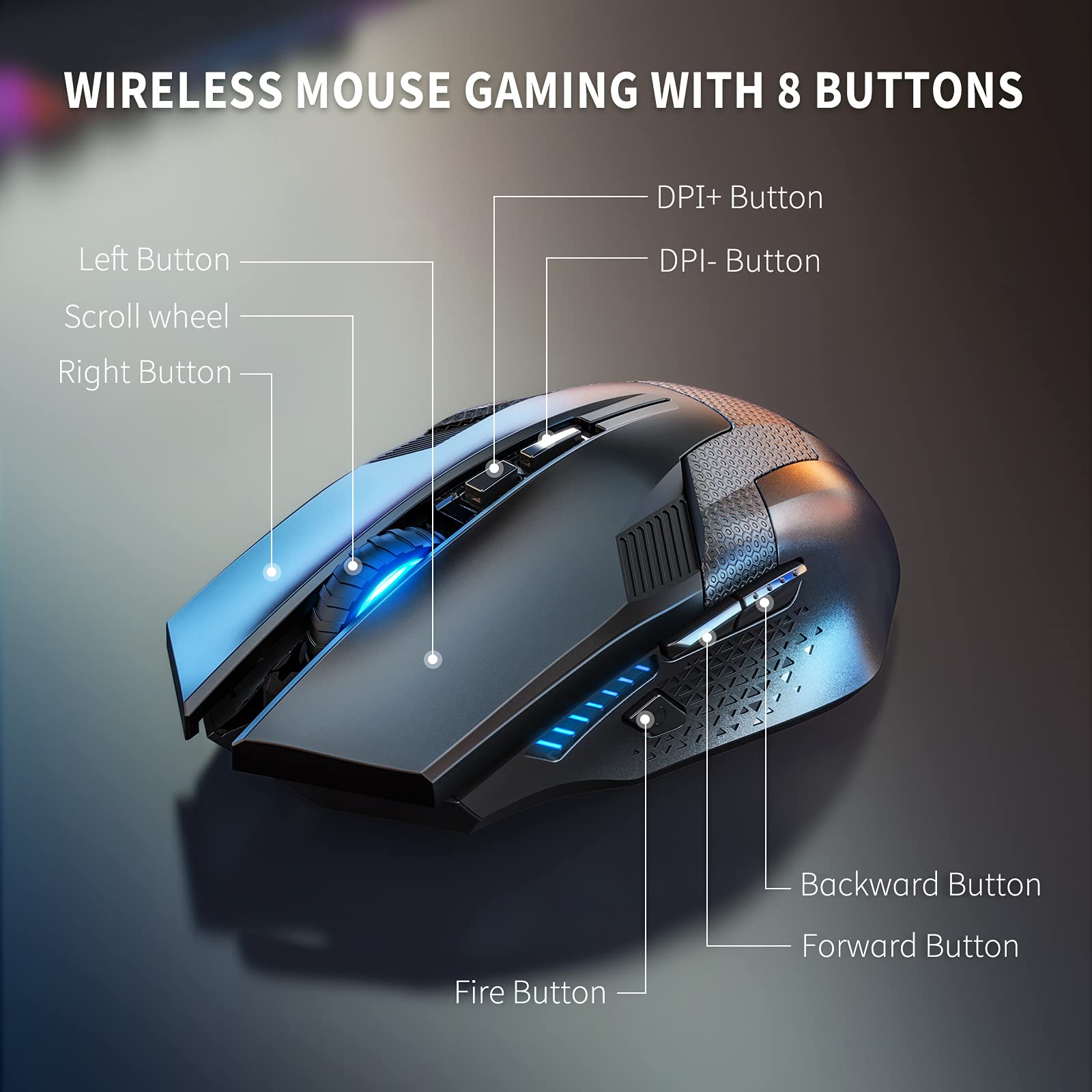 TECKNET Programmable Wireless Gaming Mouse with 8 Programmable Buttons